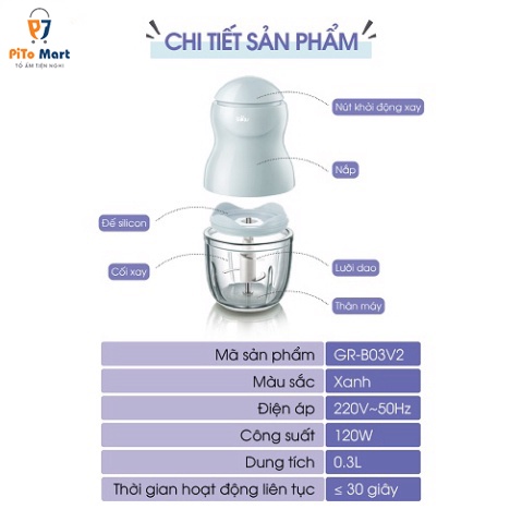 Máy xay mini cho bé ăn dặm, Máy xay đa năng Bear màu xanh 0.3L nhỏ gọn, an toàn, dễ sử dụng - Bảo hành 18 tháng