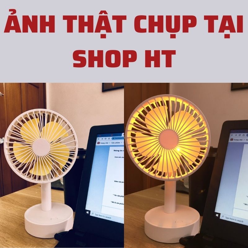 Quạt tích điện để bàn cầm tay mini xoay 180 độ, 3 mức gió kiêm đèn ngủ ban đêm tiếng ồn thấp. Máy làm mát cá nhân