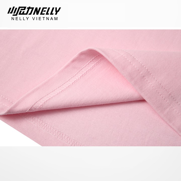 Áo thun tay lỡ NELLY cotton 4 chiều dáng unisex màu hồng trơn mã N0099
