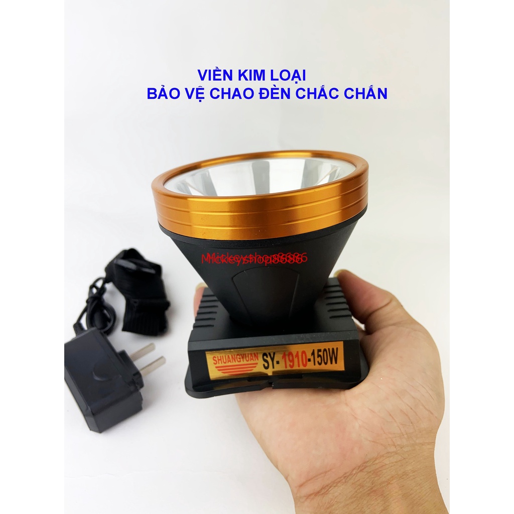 Đèn pin đội đầu SHANGYUAN 1910 LED 150W siêu sáng chống nước, ánh sáng Vàng hoặc Trắng, đèn đeo đầu soi ếch dã ngoại