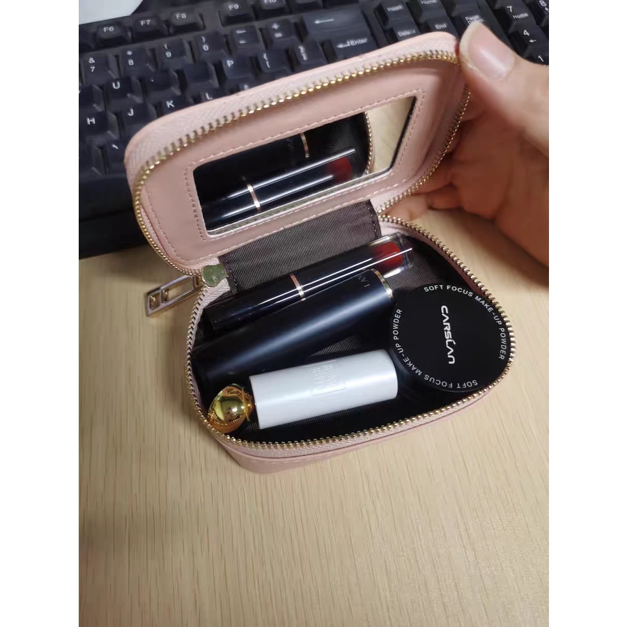 Túi ví da PU đựng son có gương cao cấp trang điểm tiện lợi