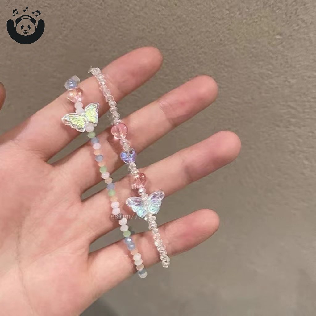Vòng Tay Dây Thừng Xỏ Hạt Acrylic Nhiều Màu Hình Bướm Có Thể Điều Chỉnh