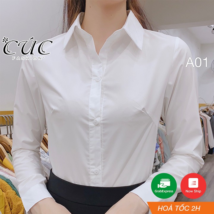 Áo sơ mi nữ cao cấp công sở Cúc Fashion A01 áo somi trắng dài tay