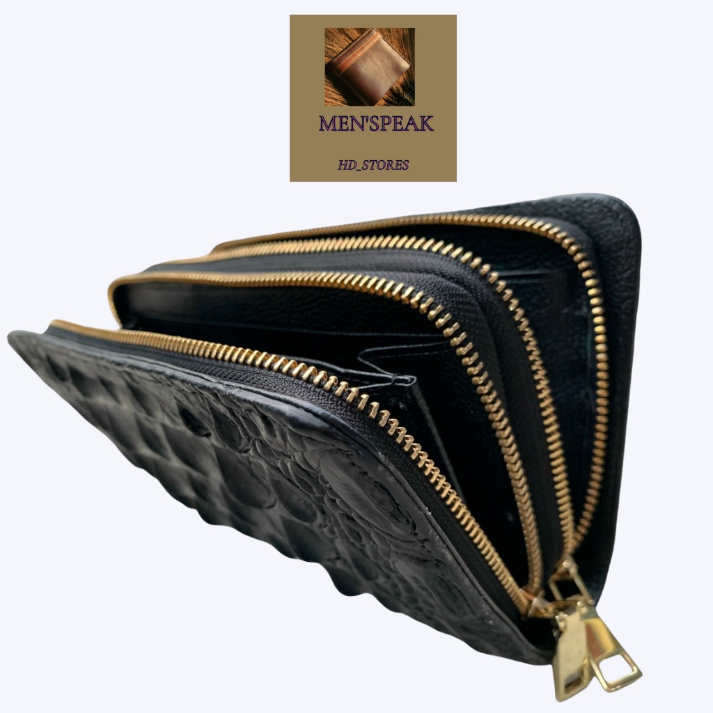 Ví cầm tay nam da cá sấu, ví da cầm tay nam 2 khóa màu đen và màu nâu.