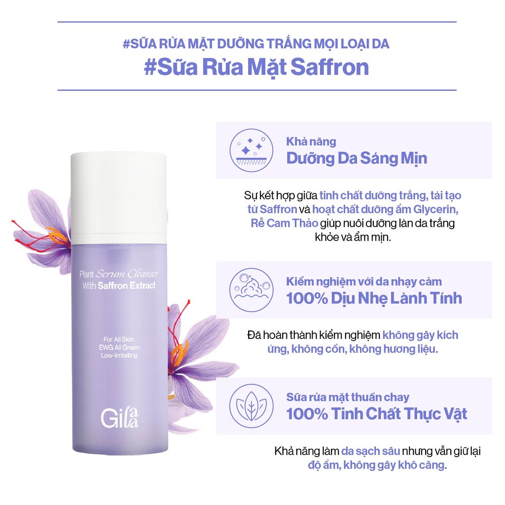 Sữa rửa mặt Saffron Gilaa Plant Serum Cleanser giúp làm sạch da và dưỡng trắng