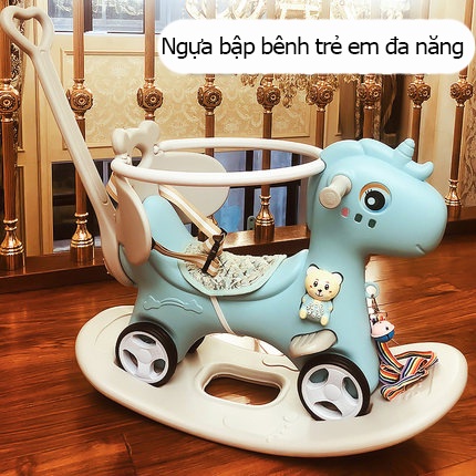 Ngựa bập bênh cho bé đa chức năng, cần đẩy có thể điều chỉnh hướng phù hợp trẻ em 2 - 6 tuổi