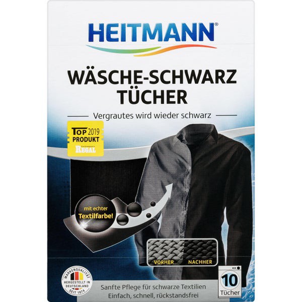 Giấy nhuộm Đen quần áo, cho quần áo màu đen bị bạc màu trở nên như mới- Heitmann, hộp 10 tờ