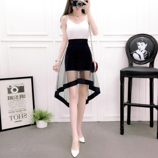 Spot free shipping girls bag hip skirt Korean fashion high waist sexy see-through black gauze mesh a-line | BigBuy360 - bigbuy360.vn