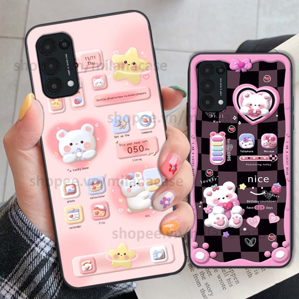 Ốp Oppo Reno5 4G / Reno5 5G / Reno 5 hình đồng hồ icon gấu mèo cute cực dễ thương ngộ nghĩnh