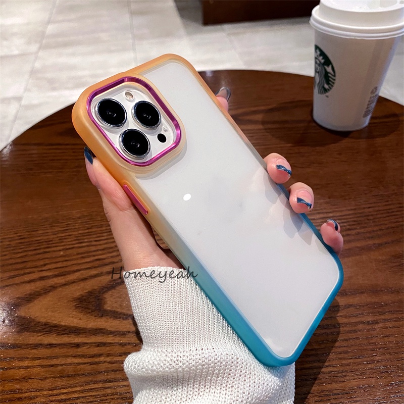 Ốp Điện Thoại Cứng Trong Suốt Chống Sốc Màu Gradient Viền Kim Loại Cho iPhone 13 12 11 Pro Max ip11 ip13