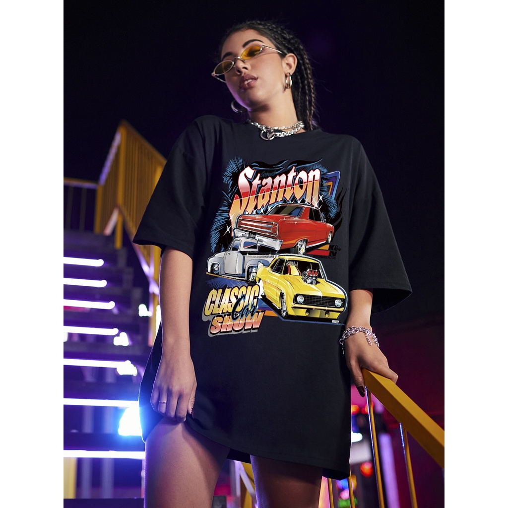 Blackwork | Áo Thun Vintage Car Stanton Tay Lỡ Unisex - Đen/Trắng Cổ Tròn