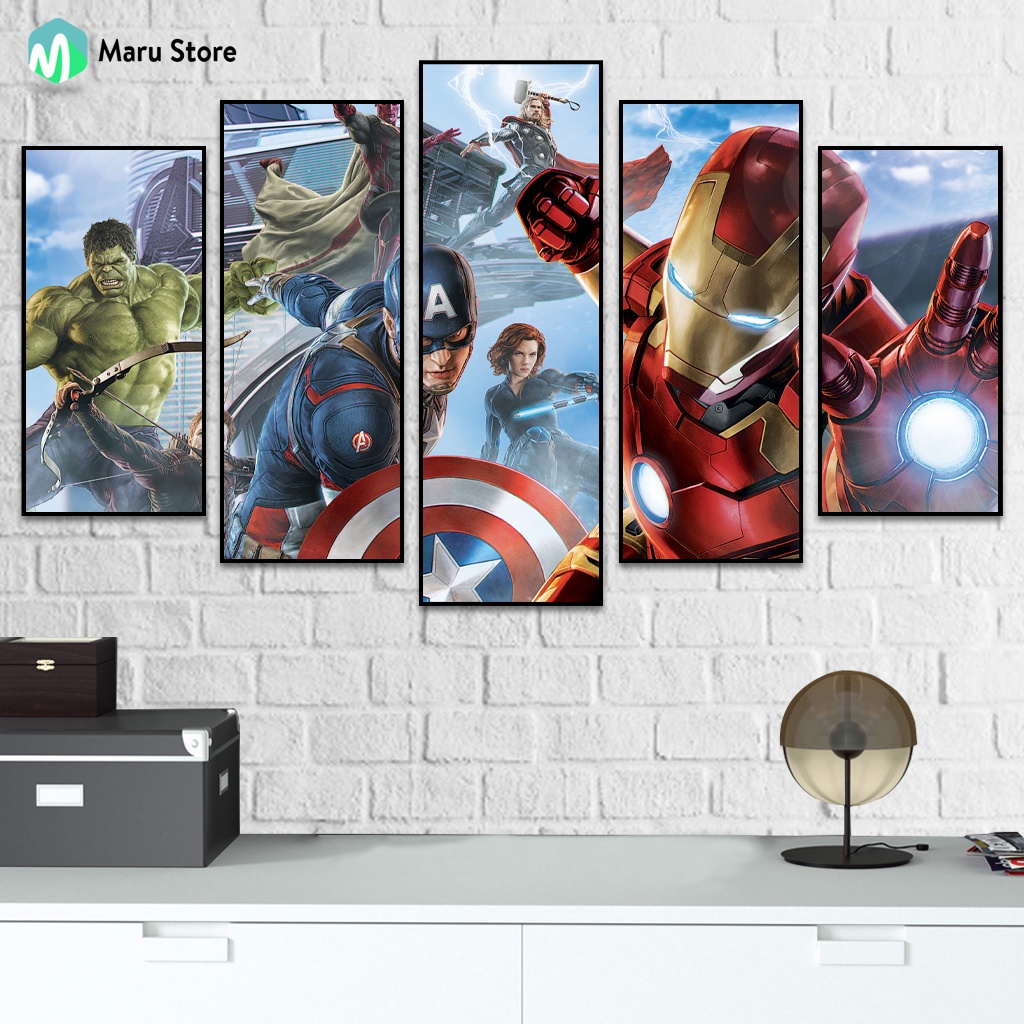 Bộ 5 Tranh Marvel, Có Khung Composite, Trang Trí Nhà Cửa