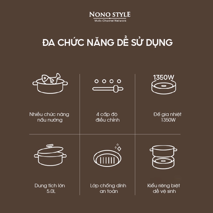 Nồi lẩu nướng điện đa năng NONOSTYLE (5L) BH 12 tháng