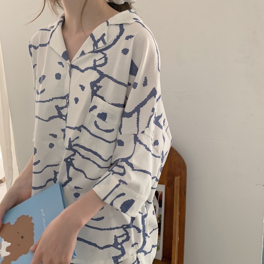 Bộ đồ ngủ đùi nữ ngắn tay hình gấu phong cách Hàn Quốc dễ thương | BigBuy360 - bigbuy360.vn