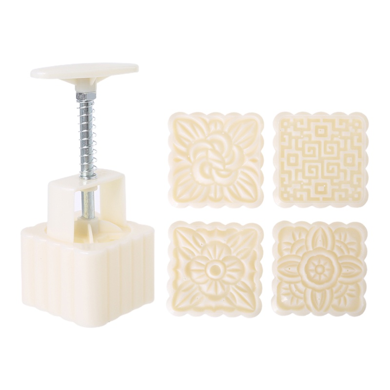 Set 4 Khuôn Nhấn Tay Hình Vuông 100g Làm Bánh Trung Thu