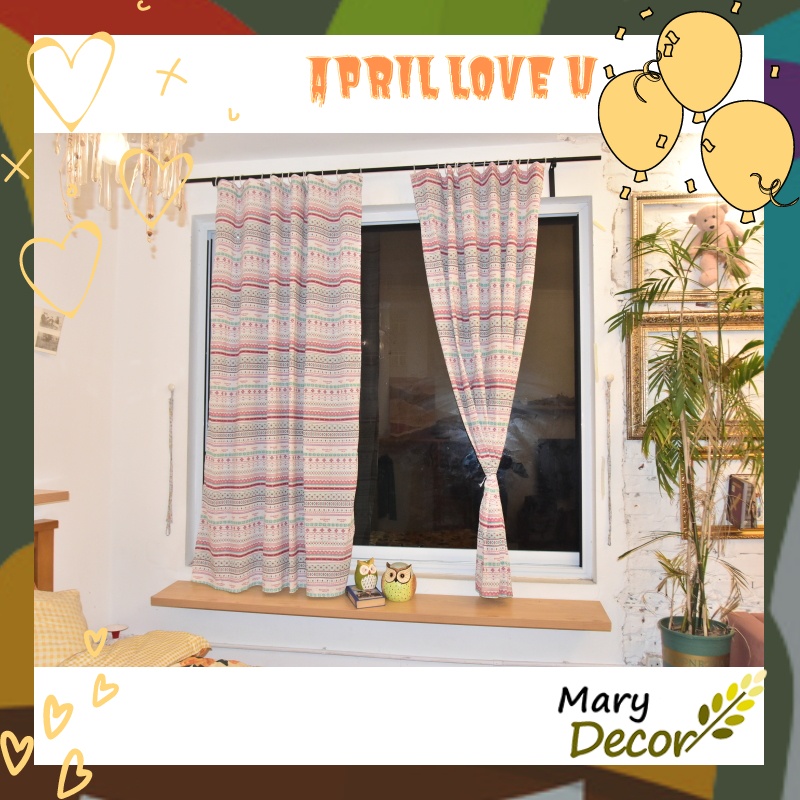 Rèm dán tường treo thanh cửa sổ cửa chính phong cách vintage decor homestay họa tiết Thổ cẩm R-L10