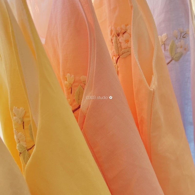 Dạ Thảo 7 màu thêu hoa bưởi - áo 2 dây linen tưng - 0303 studio
