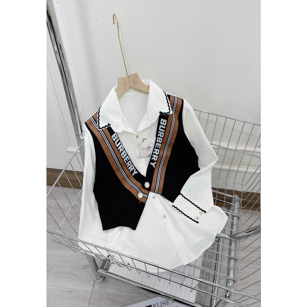 SET ÁO GHILE SƠ MI TRẮNG VIỀN TAY BO LEN PHỐI MÀU SIÊU SANG CHẢNH