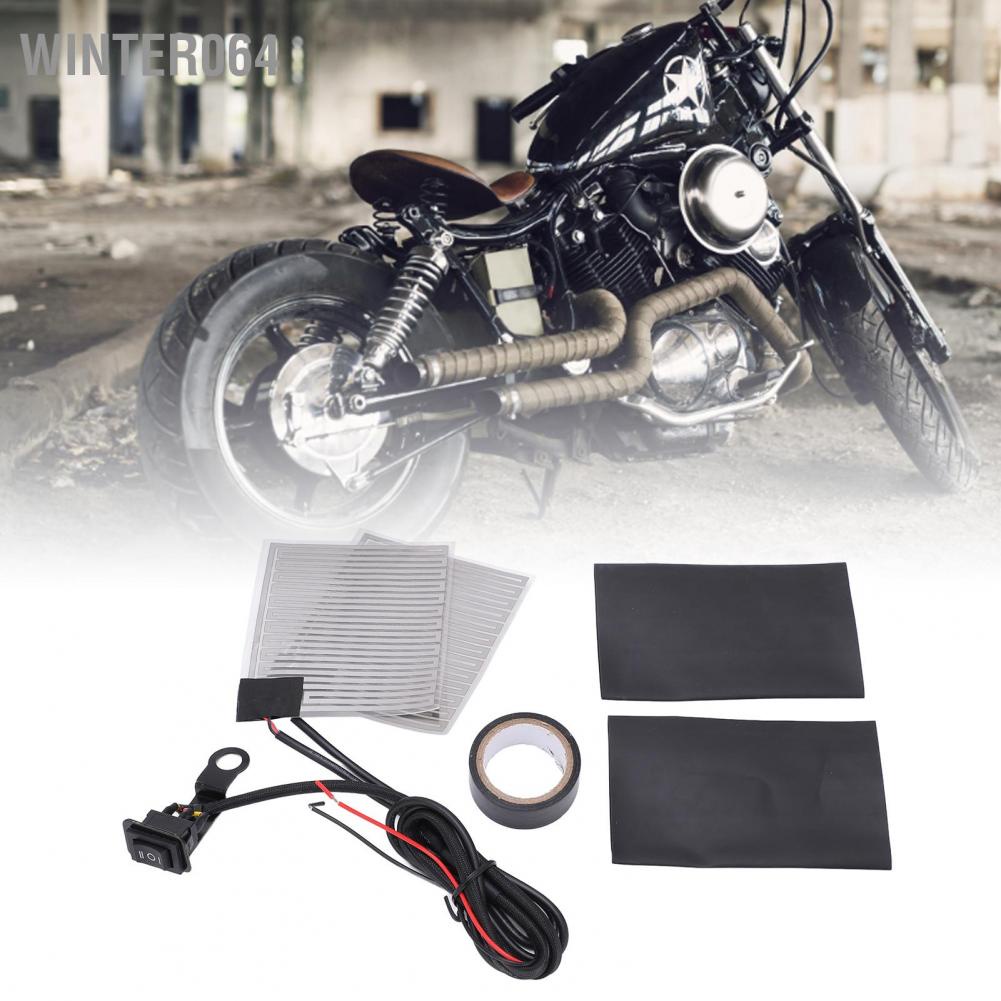 Winter064 12V Universal Motorcycle Heated Grip Pads 2‑Gear Black Handlebar Hand Warmers for Motorbikes