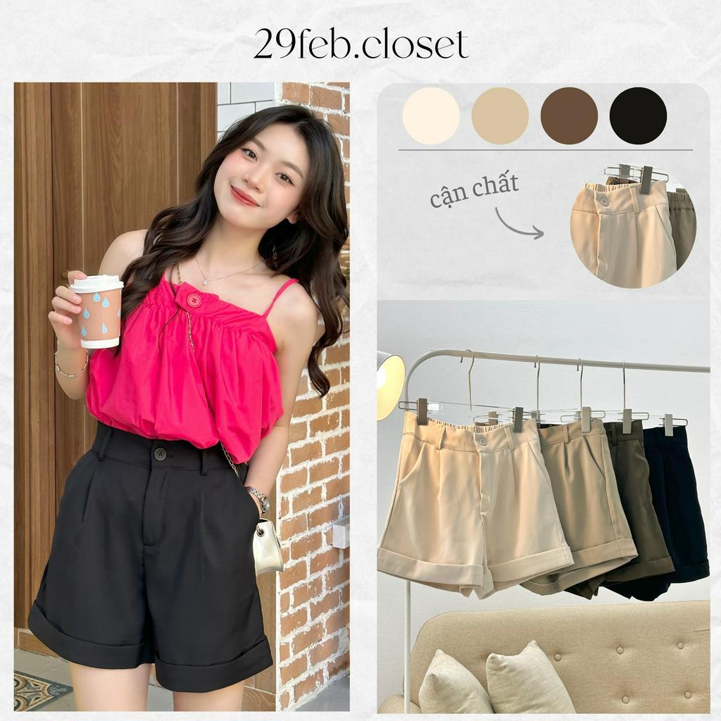 Quần đùi sooc nữ chun lưng gập gấu cạp cao - Q56