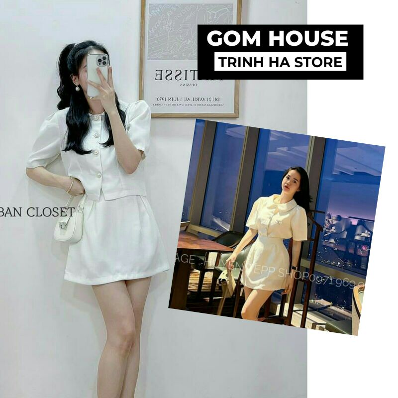 SET ÁO CROP CỔ SEN TAY BỒNG + CHÂN VÁY