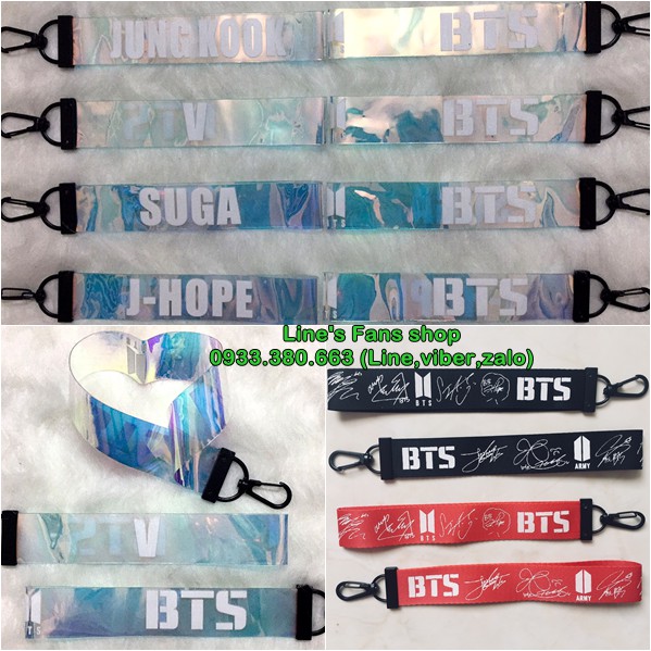 Móc khóa BTS + strap holo_Mẫu mới (KM tặng Sticker & hình xăm BT21 BTS, khách tự chọn mẫu)