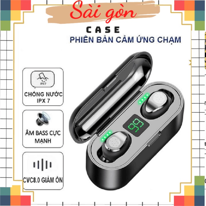 Tai nghe bluetooth F9 TWS 5.0 bản Quốc tế không dây cảm ứng chống nước IPX5, chống ồn tích hợp sạc dự phòng 2500mAh
