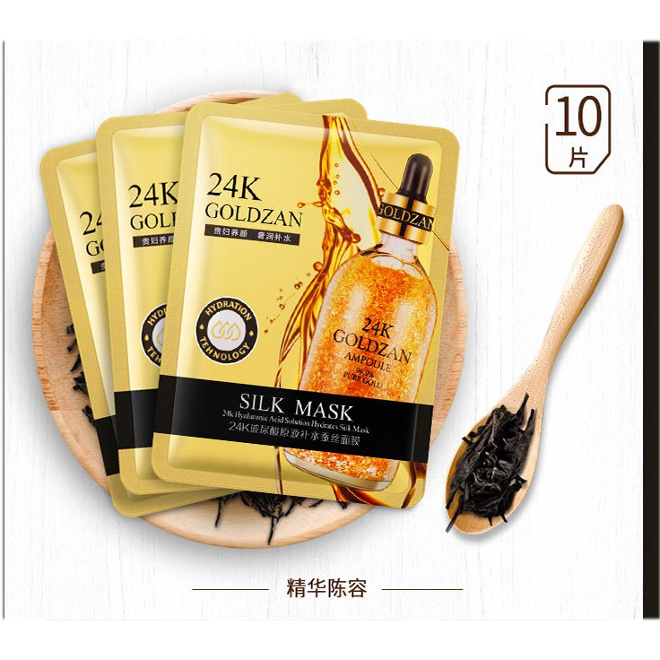 Mặt Nạ Cấp ẩm Se khít lỗ chân lông 24K GOLDZAN SILK MASK POYALI Trẻ Hóa Làn Da Căng Mịn Sáng Trắng