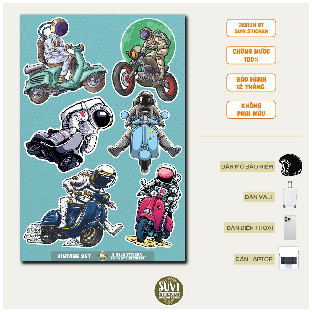 STICKER LẺ - Sticker Phi Hành Gia dán mũ bảo hiểm, laptop, điện thoại, vali. MSP: SS03