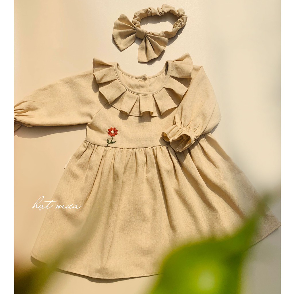 (Hàng thiết kế) Đầm linen Cẩm Vân thêu tay thoáng mát cho bé gái