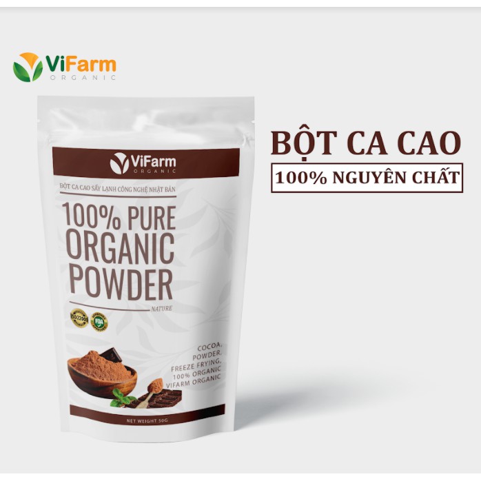 Bột Ca Cao Nguyên Chất 100% ViFarm Pure Organic powder Bột Cacao không đường Hỗ Trợ Giảm Cân Ăn Kiêng detox Eat Clean