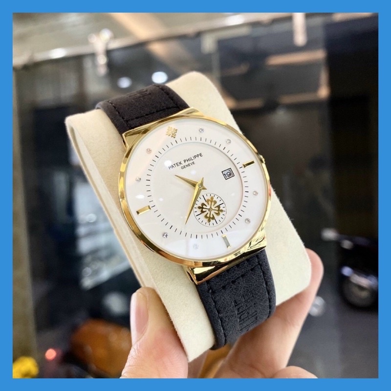 Đồng hồ nam Pa.tek8787❤️FREESHIP❤️dây da nam mặt tròn dáng cổ điển mặt Mineral chống xước chống nước