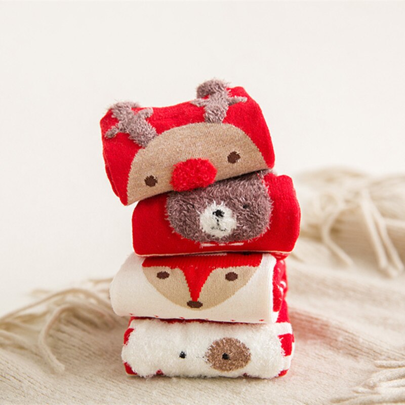 tất Vớ Cotton Giữ Ấm Họa Tiết Giáng Sinh Dễ Thương Dành Cho Nữ