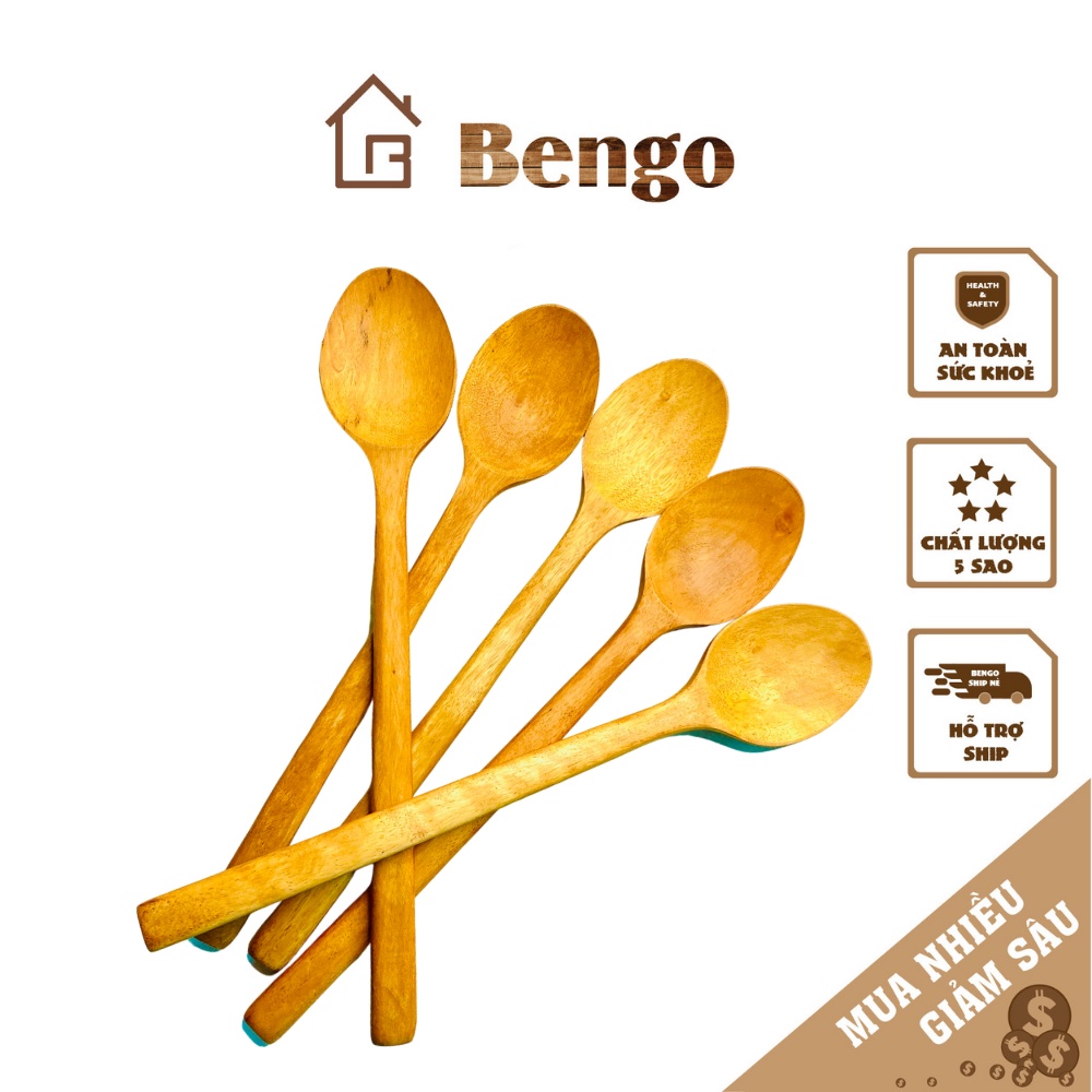Thìa, muỗng ăn cơm gỗ nhãn cán dài xuất Hàn Quốc sơn 1 nước an toàn sức khoẻ BenGo TCS01