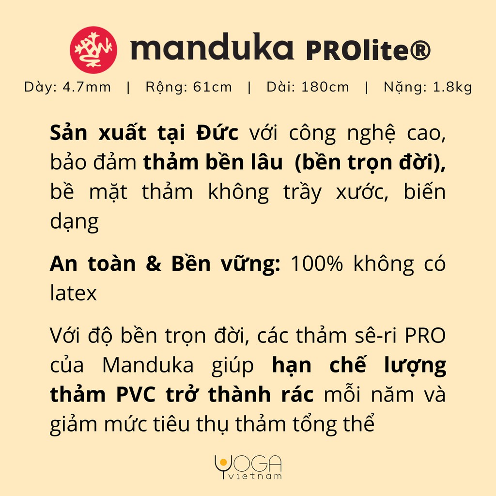 [Mã SRBACK101512 hoàn 20K xu đơn 0Đ] Thảm tập yoga MANDUKA PROlite® 4.7mm