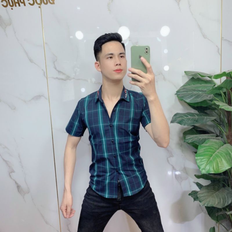 Sơ mi nam caro tay ngắn thêu họa tiết kẻ nhiều màu caro chất liệu cotton thoáng mát thấm hút mồ hôi không phai màu