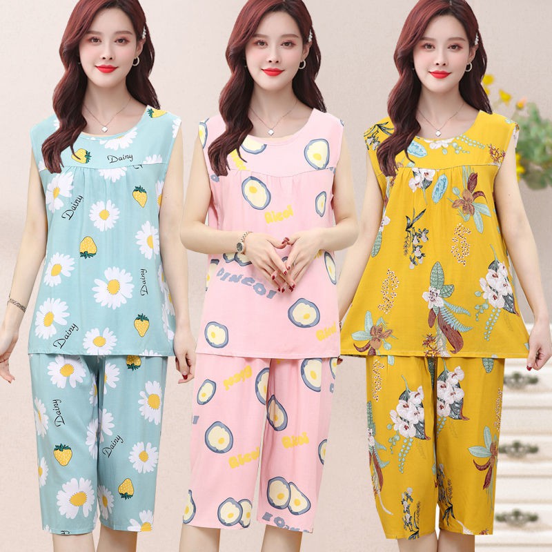 Vị trí đầu tiên bán hàng tại cửa của chúng tôi] đồ mặc nhà bằng lụa cotton trung niên, ngủ mẹ, bộ hai mảnh tơ tằ