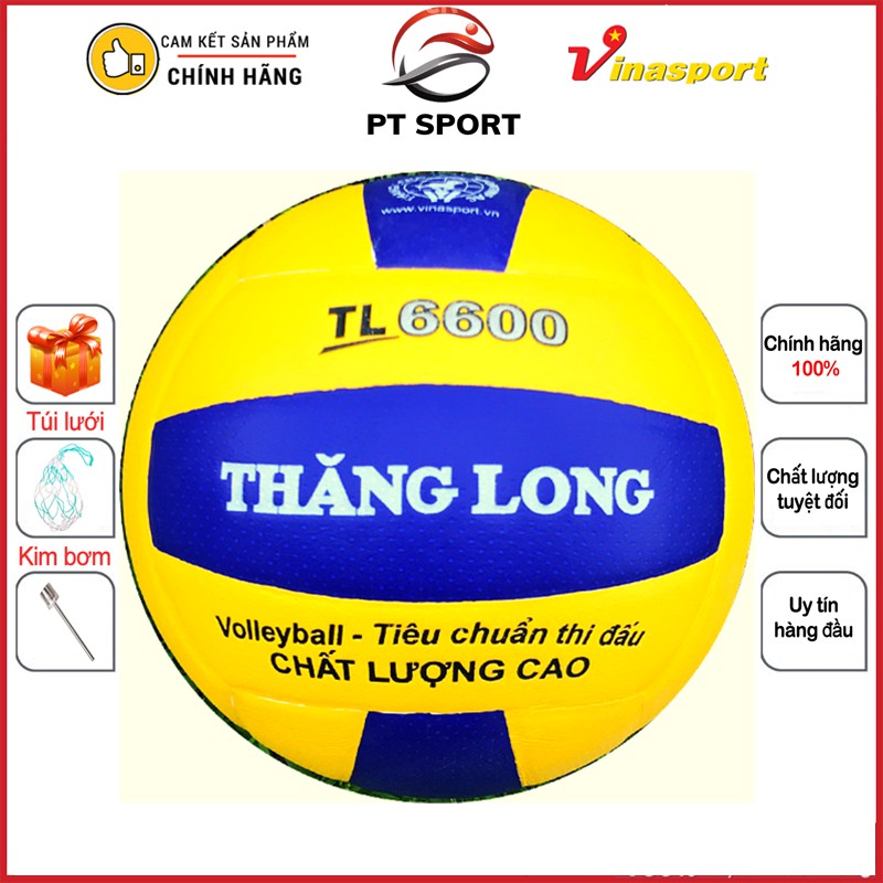 Bóng chuyền Thăng Long da Hàn Quốc PU 6600 (Tiêu Chuẩn Thi Đấu_Hàng Chính Hãng) - tặng túi lưới đựng bóng + kim bơm
