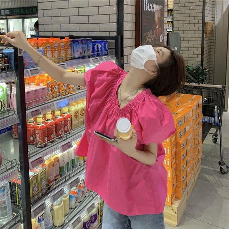 Áo sơ mi IELGY tay ngắn hở vai màu trơn ngọt ngào dành cho nữ