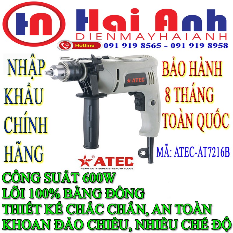 Máy khoan điện - máy khoan điện- MÁY KHOAN ATEC 7216B, HÀNG NHẬP KHẨU, CÔNG NGHỆ NHẬT BẢN, BẢO HÀNH TOÀN QUỐC