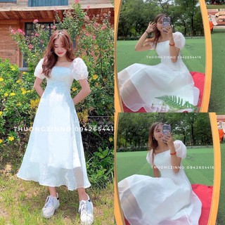 [Ảnh thật/Video] Đầm trắng đính hạt ngọc thiết kế dự tiệc Váy trắng công chúa mặc được 2 kiểu