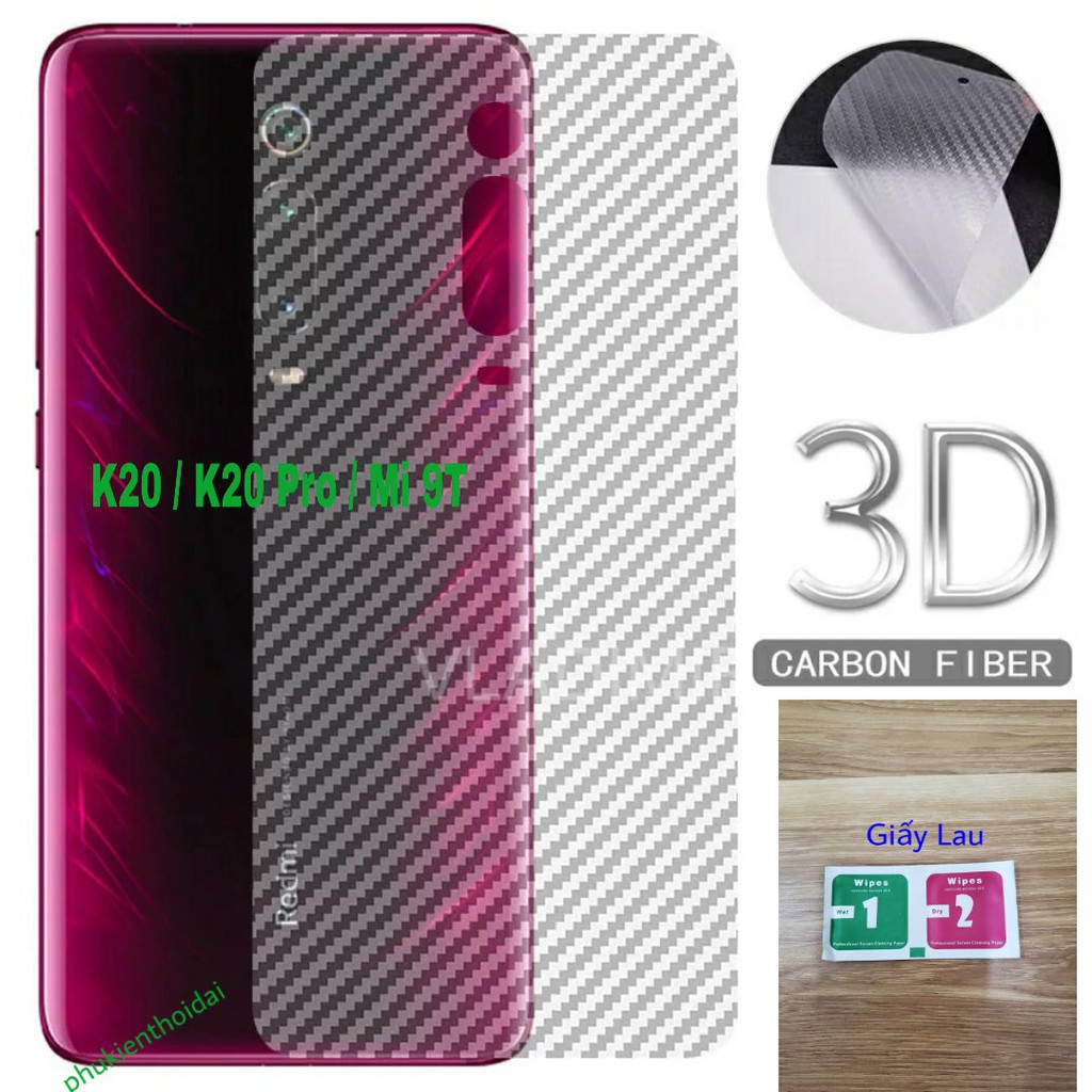 Dán lưng Carbon Redmi K20 / K20 Pro / K40 / K40 Pro / Poco F3 / K30 / K30 Pro tặng giấy lau