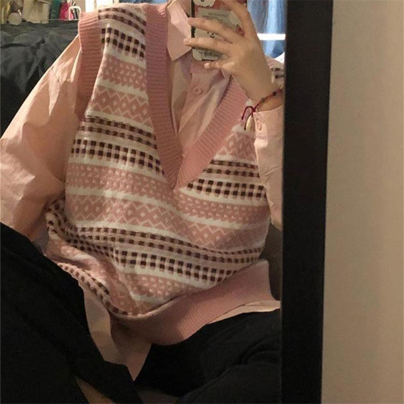 Bộ Áo Dệt Kim Dáng Rộng + Áo Sơ Mi Dài Tay Xinh Xắn Dành Cho Nữ