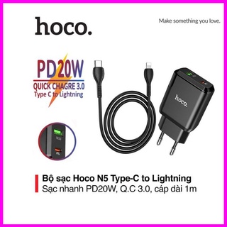 Bộ sạc nhanh 20W Hoco N5 cho iPhone/iPad kèm dây cáp lightning dài 1M – Kèm cổng QC 3.0