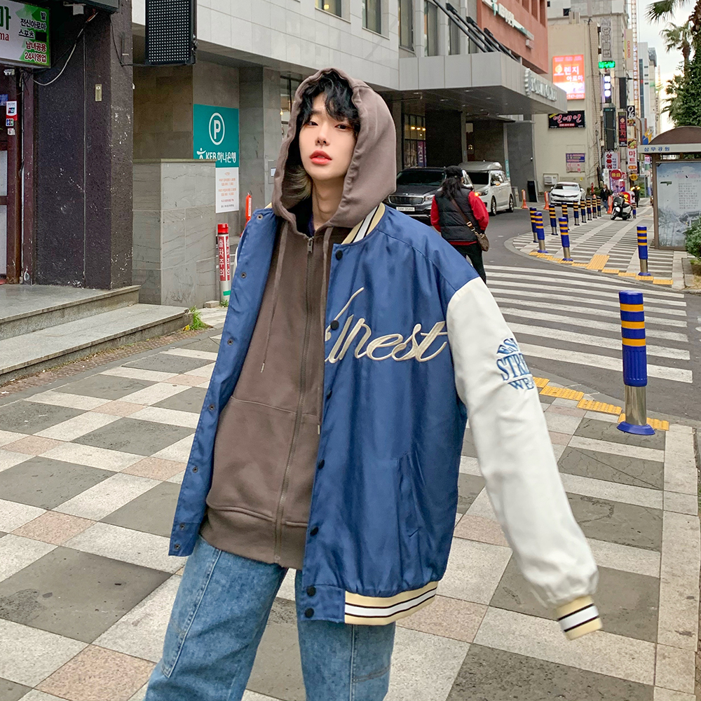 Áo khoác bóng chày thêu họa tiết sành điệu thời trang độc đáo cho nam phong cách Hàn Quốc khuôn viên unisex  Các cặp đôi Áo khoác