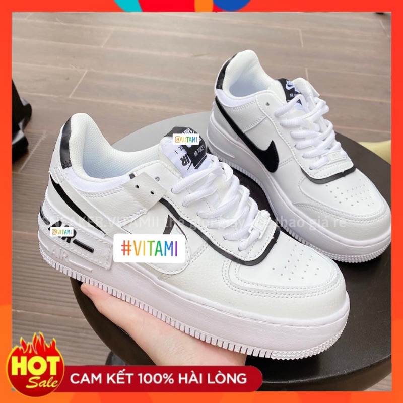 Giày sneaker trắng đen nam nữ full phụ kiện Freeship