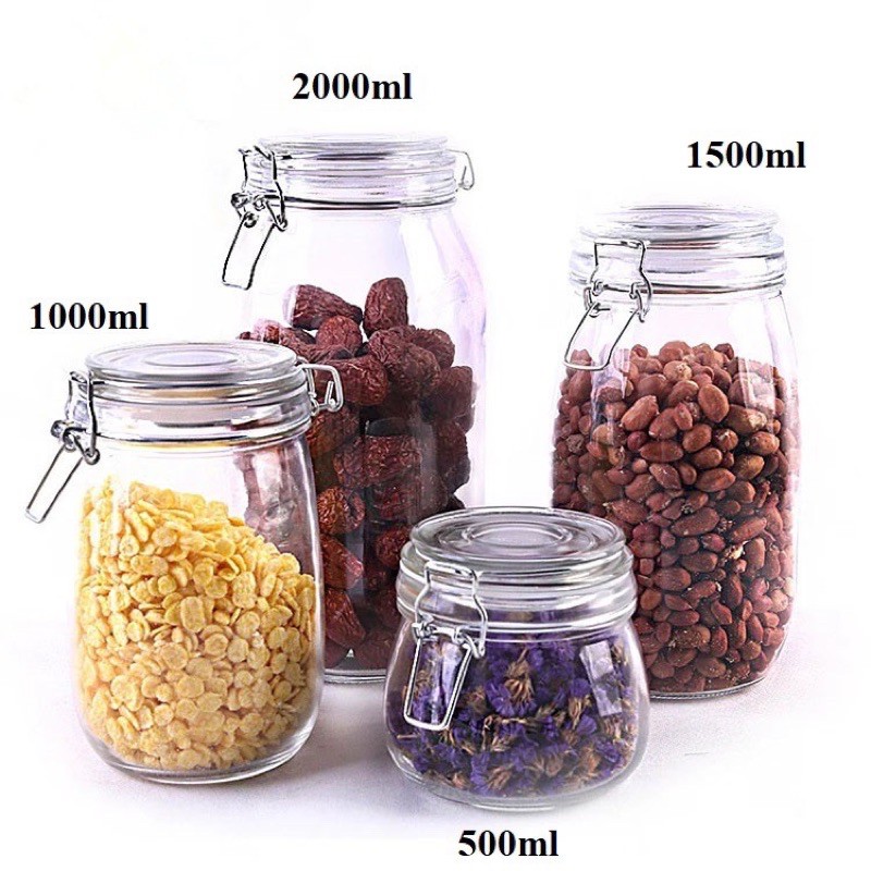 Hũ thủy tinh nắp cài kim loại dáng tròn 500ml ~ 3000ml | HTQ02 | BigBuy360 - bigbuy360.vn