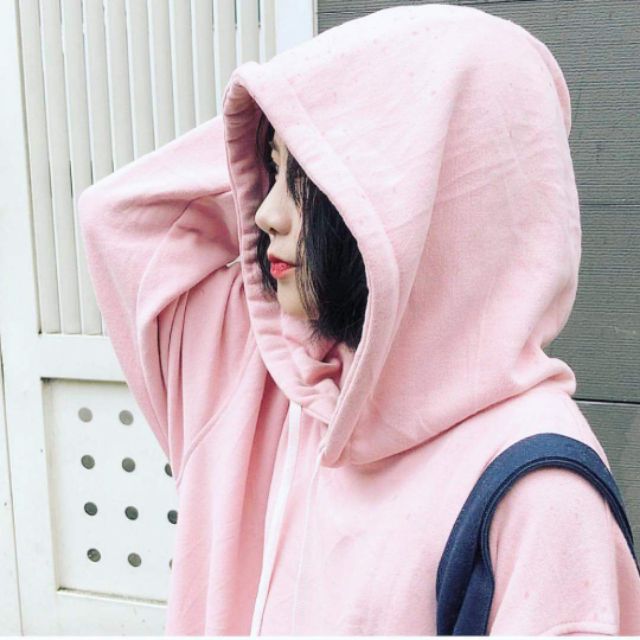 Áo Hoodie Trơn Unisex Tay Dài Hồng Phấn