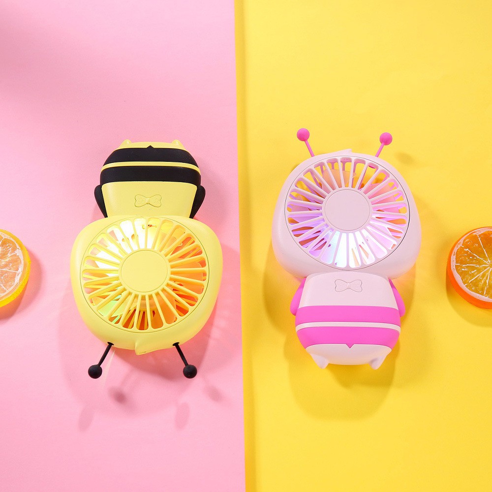 Quạt mini cầm tay đeo cổ hình CHÚ ONG phát sáng  Đổi màu sắc liên tục  Quạt Tích điện USB  Cực mát