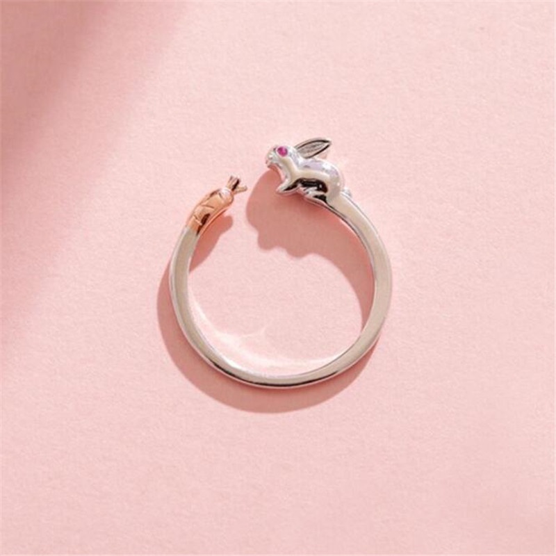 Nhẫn Bạc 925 Hình Thỏ Và Cà Rốt Dễ Thương Phong Cách Hàn Quốc R157